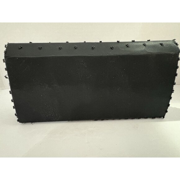 1950's VINTAGE  FORTUNE HONG KONG BLACK SATIN BEADED HARD SIDED CLUTCH PURSE - Picture 3 of 8